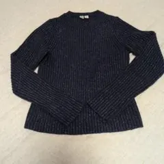 Uniqlo U ラメ入りリブニット 長袖 ネイビー S