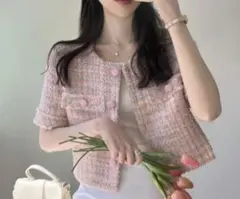 ツイードジャケット シンプル レディース