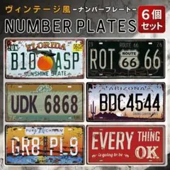 ヴィンテージ風 ナンバープレート 6個 レトロ 壁飾り アンティーク プレート