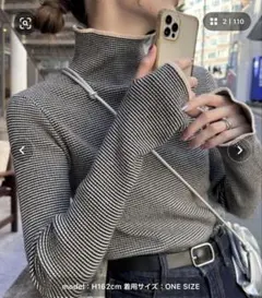 チャオパニック　アンチピリング配色ステッチボーダータートルニット　オフホワイト