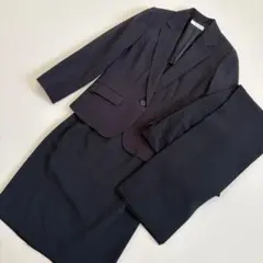 レディース スーツ 3点セット 9号 M 黒 ストライプ 就活 ビジネス