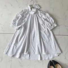 【美品】CELFORD ドット バックリボン ブラウス Aライン フリル 白