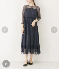 ネイビー レースドレス 長袖