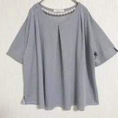 【ショコラフィネローブ】ストライプ Vネック 半袖Tシャツ 軽量 ゆったり Ｆ