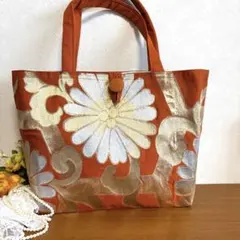 No.88 帯リメイクバック　朱に大輪の菊