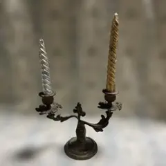 アンティーク 真鍮製 キャンドルスタンド（燭台） キャンドル付き 輸入品 現状品