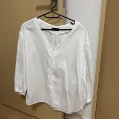 SHIPS ホワイト Vネック 七分袖 シャツ