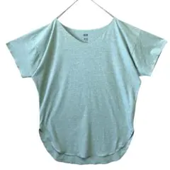 1943【ユニクロ】エアリズムシームレスＶネックロングＴシャツ 半袖 グリーン