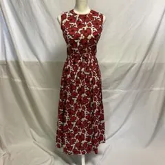 メキシコ製 ドット柄 総柄 ノースリーブ ロング ワンピース レッド 