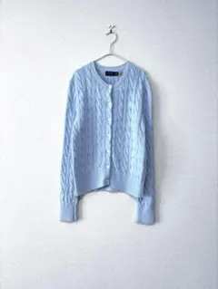 ラルフローレン　コットン　ケーブル　水色　カーディガン　M