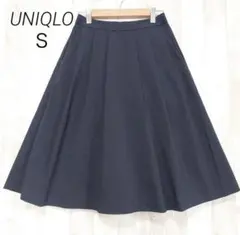 ユニクロ ひざ丈 ストレッチ フレアスカート Sサイズ 紺 ドライ素材