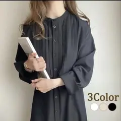 JUNOAH　プリーツバンドカラーシャツワンピースのサムネイル