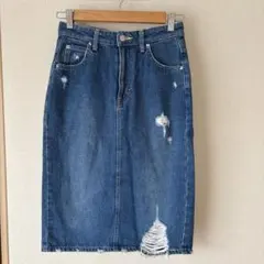 snidel&Lee デニムひざ丈タイトスカート ダメージ加工