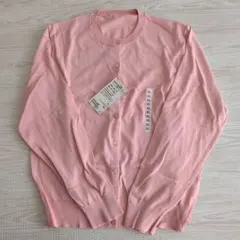 UVカット　コットン　 クルーネックカーディガン XL ピンク　婦人