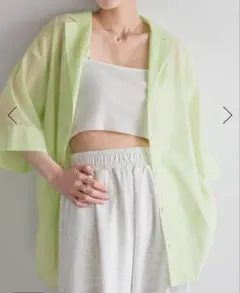 【新品未使用】ローリーズファーム　シアー開襟シャツ　グリーン　ロング丈