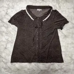 THEORIA 半袖ドット柄シャツ LL リボン ブラウン 茶色のサムネイル