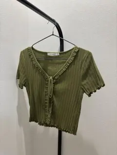 MOUSSY 半袖 リブトップス カーキ フリルのサムネイル