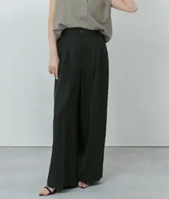 リネンライクサイドベルトデザインタックワイドパンツ