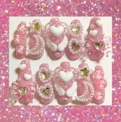 現品 ネイルチップ ピンク ハート リボン 天使 量産 地雷 ゴテゴテ サブカル