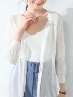 ★ロングカーディガン レディース 薄手 ニット カットソー トップス 白