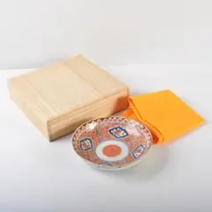 伊万里焼　古伊万里　奇玉珍玩款　赤絵金彩　花文皿　金継直し　桐箱　V　R5889 伊万里焼 古伊万里 奇玉珍玩款 赤絵金彩 花文皿 金継直し 桐箱 V R5889