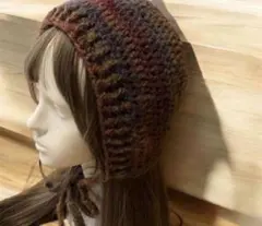 【再販】16 ハンドメイド　編み物　帽子　ボンネット　あこがれグラデーション