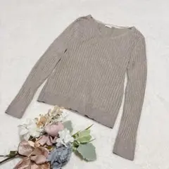 【ジーユー】GU ワイドリブVネックセーター ニット 長袖 ブラウン M ○