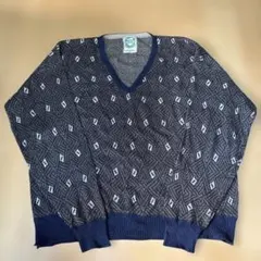 80s USA製 ヴィンテージ 総柄ニットセーター 古着 菅田将暉のサムネイル