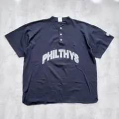 【MLB】90s~ PHILTHYS ヘンリーネックTシャツ ネイビー XLのサムネイル