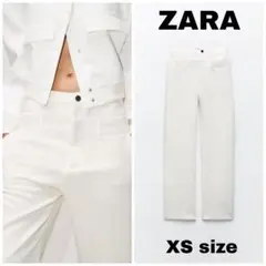 ZARA　ダブルウエスト リネンブレンド パンツ　XSサイズ　ホワイト
