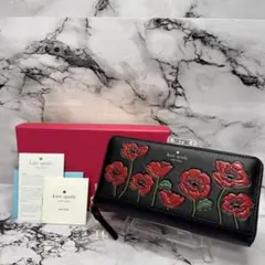 (未使用品)大人気、ケイトスペード、長財布、ラウンドジップ、花柄、人気色、黒、金