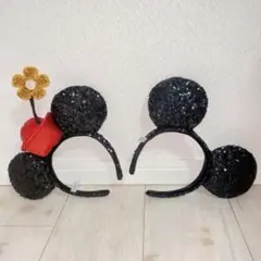 ミッキー　ミニー　耳　カチューシャ スパンコール　帽子　レトロ　Disney