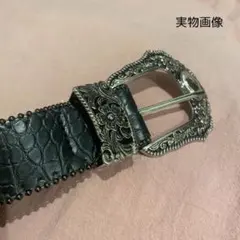 SALE★メンズ ベルト クロコダイル ウエスタン ブラック シルバー レトロ
