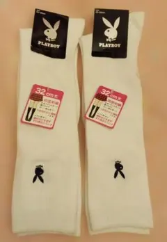 PLAYBOY ホワイトハイソックス 23-25cm２足セットのサムネイル