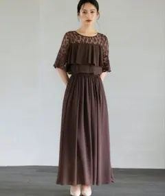 DRESS PLUS パーティードレス M 結婚式 お呼ばれ レース ブラウン