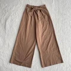 イング リボンベルト ワイドパンツ ハイウエスト キャメル M ウエストゴム