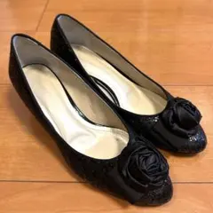 MODE CLASSE 黒薔薇　ラメパンプス　23センチのサムネイル