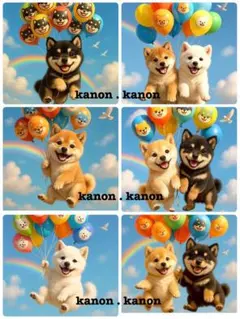 P438 パネル生地　柴犬　風船　18×18 6枚1セット
