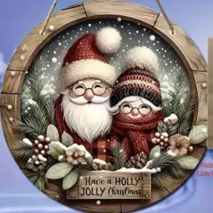 可愛いサンタとおばあさんのクリスマス木製ボード　　　2Dフラット