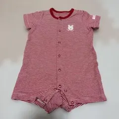 ミキハウス　70cm 赤×白　ボーダー半袖ロンパース　ウサギ