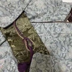グレー系花柄紬着物