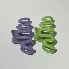 ヘアクリップ 韓国 波状 ウェーブ 紫 パープル 黄緑 緑 グリーン