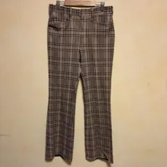 70s KNITS チェック柄 フレアパンツ スラックス 茶色 W30