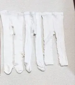 ホワイト白プチバトータイツユニクロケーブルニットリブ編みレギンス3点セット