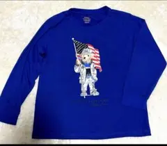 Polo Ralph Lauren 青　長袖　L ポロ　ポロベア 国旗 ロン