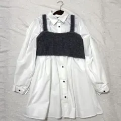 tiptop ワンピース ホワイトシャツ グレーベスト ダブルジップ