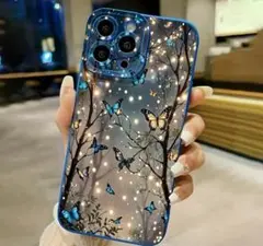【新品】iPhone16用ケース スマホカバー 蝶 ブルー