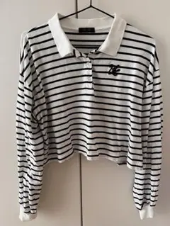 ストライプ柄 クロップドポロシャツ 長袖