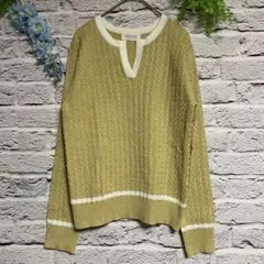 【超美品】オペークドットクリップ 長袖 ニット イエロー 薄手 L