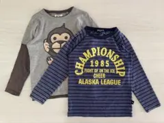 長袖カットソー ストライプ柄とモンキー 2枚セット